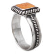 Ezüst Gyűrű Narancsszínű Spiny Drágakő Intarziával és Fonott Díszítéssel