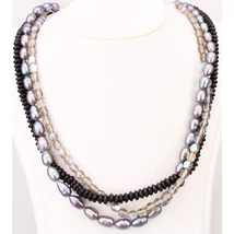 3 Soros Igazgyöngy, Ónix és Kristály Nyaklánc