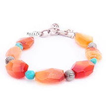 Karnélian és Türkiz Drágakő Karkötő Ezüsttel