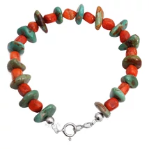 Türkiz és Korál Karkötő Ezüst Kapoccsal Türkiz és Korál Karkötő Ezüst Kapoccsal