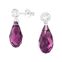Sterling Ezüst Fülbevaló Lila Kristállyal és Cirkóniával