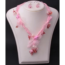 Nyaklánc és Fülbevaló Szett Rózsaszín Gyöngyházzal