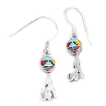 Ezüst Fülbevaló Színes Intarziával &quot;Holdat ugató kutya&quot;