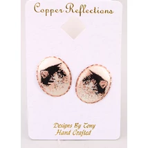 Kézzel Készített Réz Fülbevaló Cica Fejjel