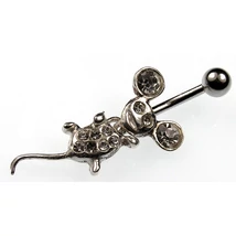 Nemesacél és Ezüst Piercing Cirkóniával - Egérke