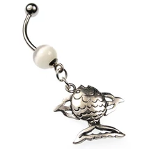 Nemesacél és Ezüst Piercing Ezüst Gömbbel - Hal