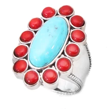 Ezüst Gyűrű Türkiz és Korál Drágakővel Ezüst Gyűrű Türkiz és Korál Drágakővel