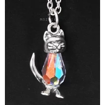 Ezüst Cica Medál Kristállyal és Lánccal