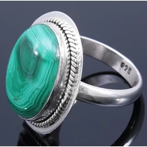 Sterling Ezüst Kaboson Gyűrű Malachittal
