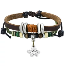 Divatos Bőrkarkötő Virágos Charm Medállal