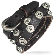 Extrém Sötétbarna Bőr Öv Karkötő Szegecsekkel