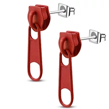 Nemesacél Cipzár Fülbevaló - Piros