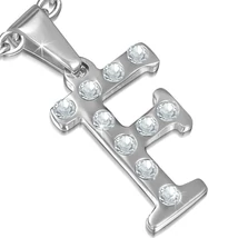 Nemesacél Betű Medál Cirkóniával - F