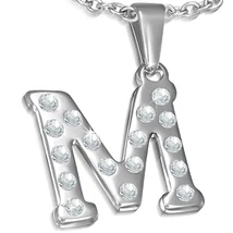 Nemesacél Betű Medál Cirkóniával - M