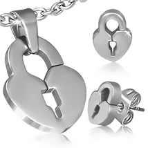 Nemesacél Medál és Fülbevaló Szett - Szívlakat