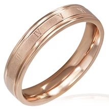 Nemesacél Karikagyűrű Vörösaranyszínű Bevonattal, Római Számokkal Nemesacél Karikagyűrű Vörösaranyszínű Bevonattal, Római Számokkal