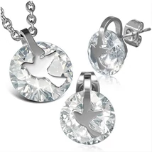 Nemsacél Medál és Fülbevaló Szett Galambbal és Cirkóniával