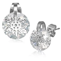 Nemesacél Fülbevaló Cirkóniával - Hópehely Mintával