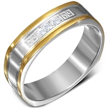 Nemesacél Két Tónusú Karikagyűrű Görög Mintával