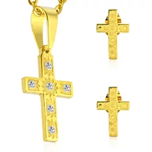 Nemesacél Kereszt Medál és Fülbevaló Szett