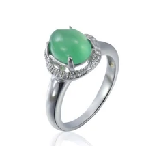 Sterling Ezüst Gyűrű Zöld Jáde Kővel és Fehér Cirkóniával