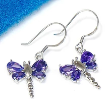 Sterling Ezüst Szitakötő Fülbevaló Lila Cirkóniával Sterling Ezüst Szitakötő Fülbevaló Lila Cirkóniával