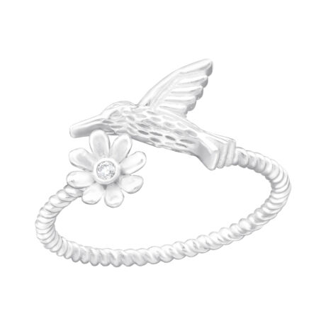 Sterling Ezüst Gyűrű Kolibri és Virág Mintával
