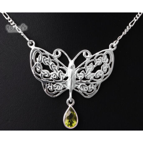 Ezüst Pillangó Nyaklánc Peridot Drágakővel