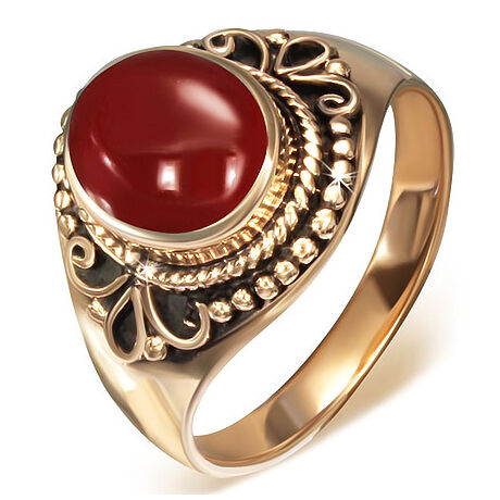 Bronz Gyűrű Vörös Acháttal