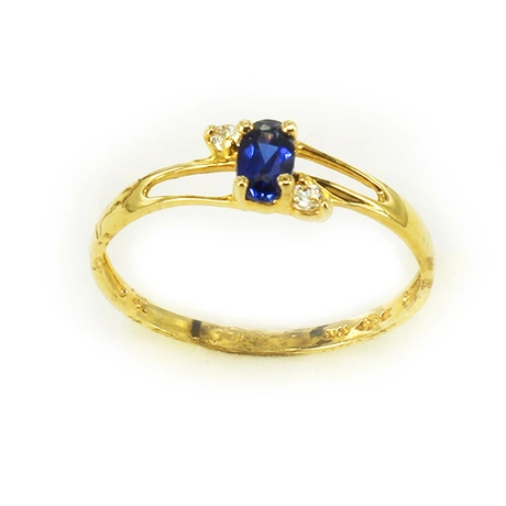 Filigrán 10K Arany Gyűrű Kék Zafír Drágakővel és Fehér Cirkóniákkal