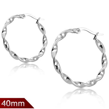 40 mm Nemesacél Csavart Karikafülbevaló