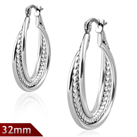 32 mm Nemesacél Csavart Karikafülbevaló