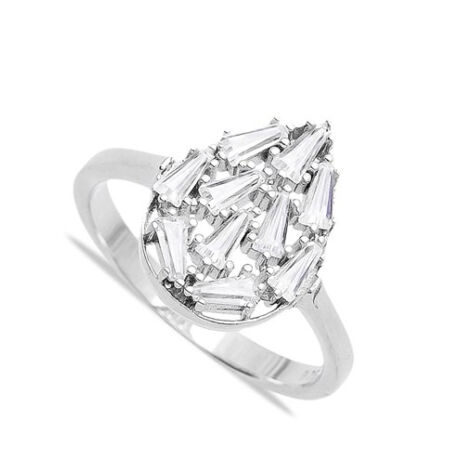 Kézzel Készített Sterling Ezüst Gyűrű Bagett Csiszolású Cirkónia Kövekkel