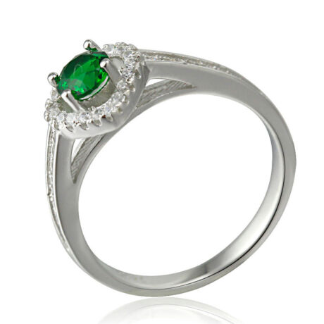 Sterling Ezüst Gyűrű Zöld és Fehér Cirkóniával