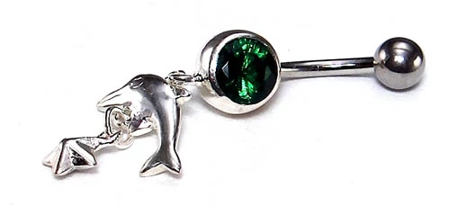Nemesacél és Ezüst Piercing Cirkóniával - Delfin