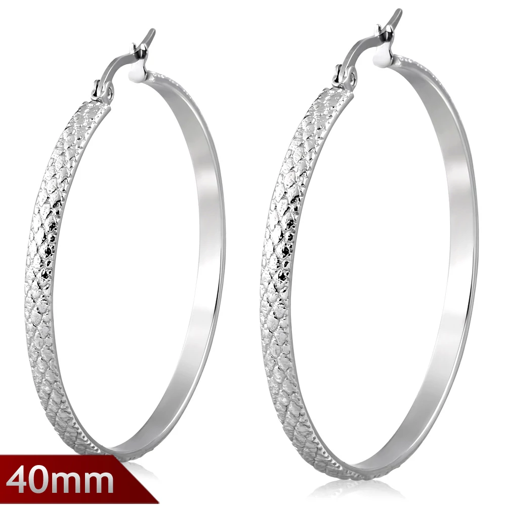 40 mm Nemesacél Karikafülbevaló Kígyóbőr Mintával